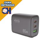 Cargador USB 65W con 3 Puertos, Entrada Tipo Turbo Portátil para Viajar