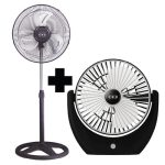 kit de Ventilador de Pedestal 16 con Aspas Metálicas + Ventilador Personal Recargable Tipo C