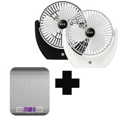 kit bascula digital de cocina mas ventilador personal