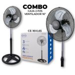 2 Ventiladores de piso 16 Pulgadas 3 Aspas de Metal 65W