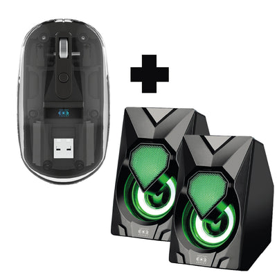 Kit Mouse transparente mas bocina amplificada de escritorio