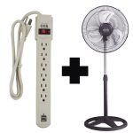 kit multicontacto 6 entrads y 2 USB mas ventilador pedestal de 16 pulgadas